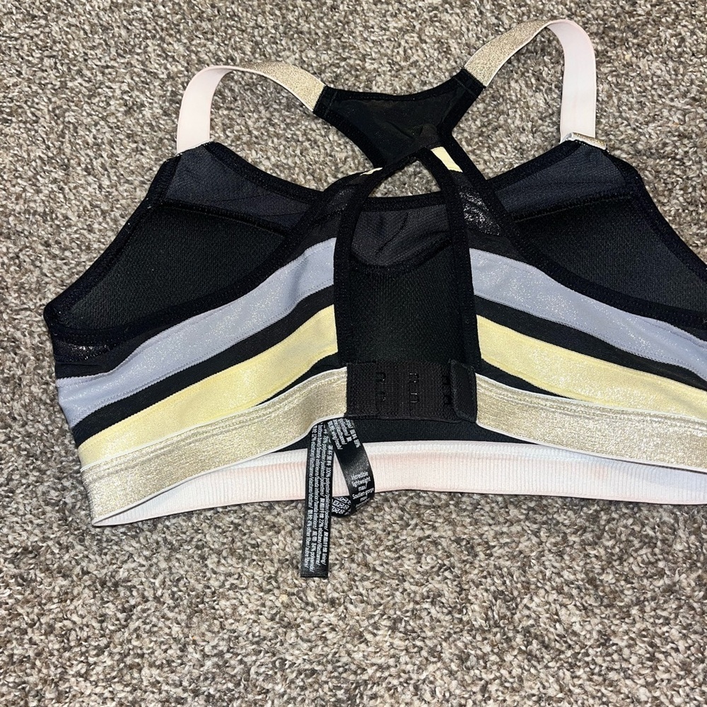 Victoria secret racer back sports bra black gold and silver in size 34B - Picture 3 of 7